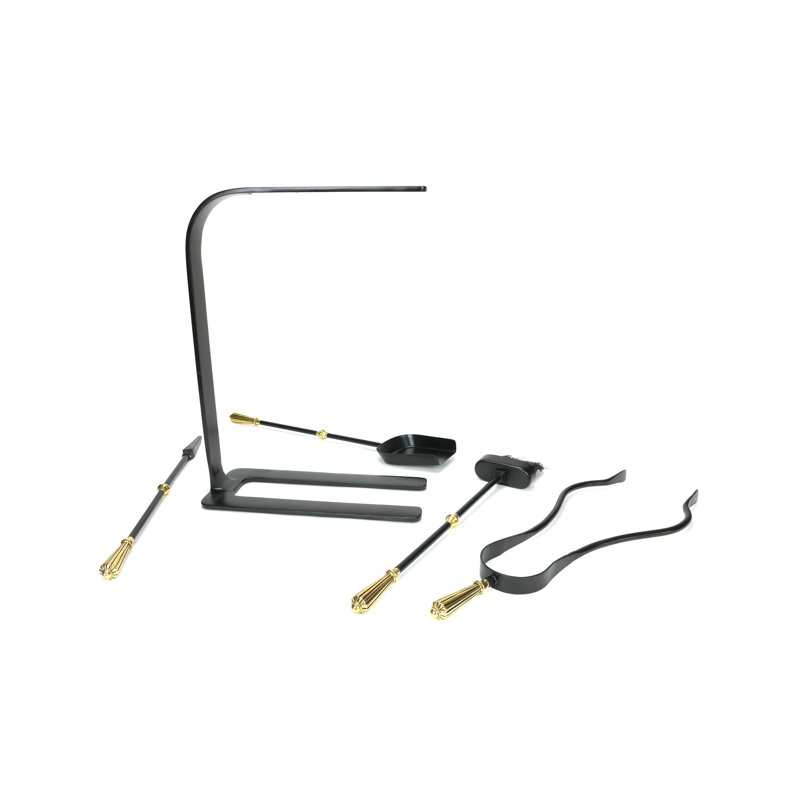 Steel Fireplace Tool Set, Matt Black/Gold