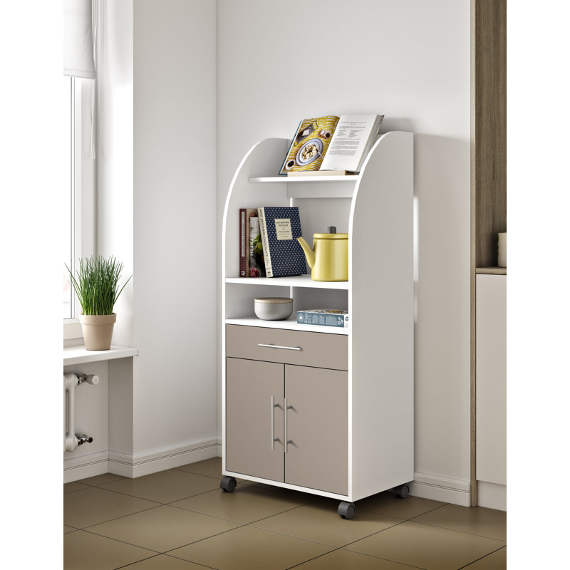 Seyma Wood Kitchen Cart, White/Taupe