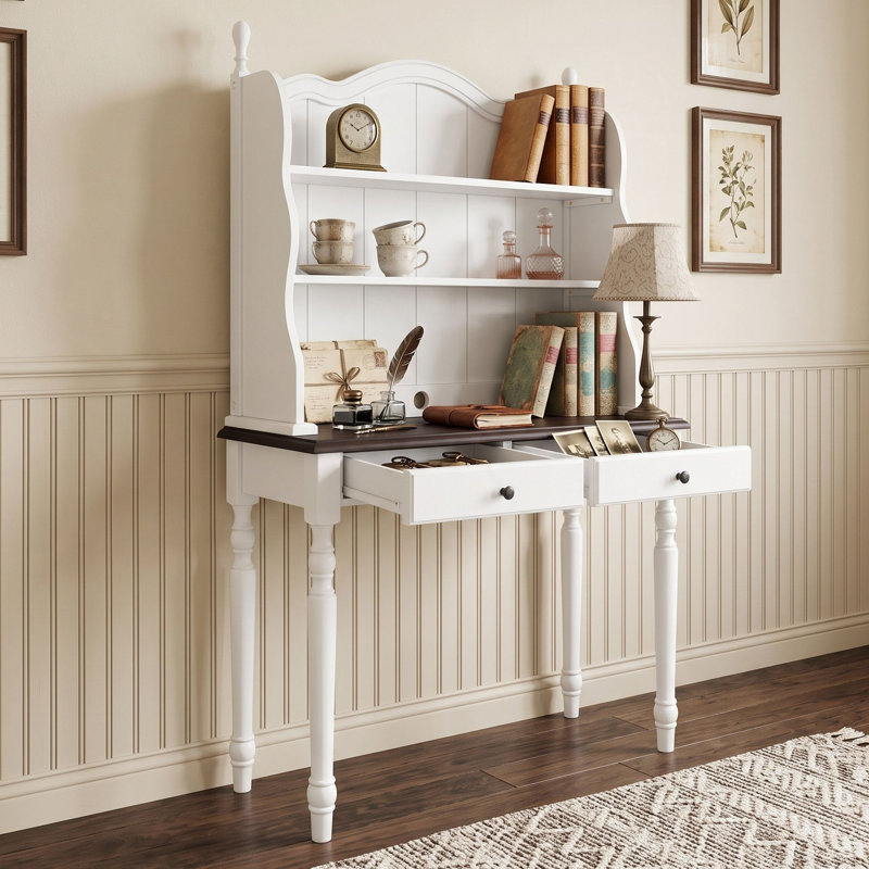 Bureau avec tiroirs et tablettes de rangement, White Espresso