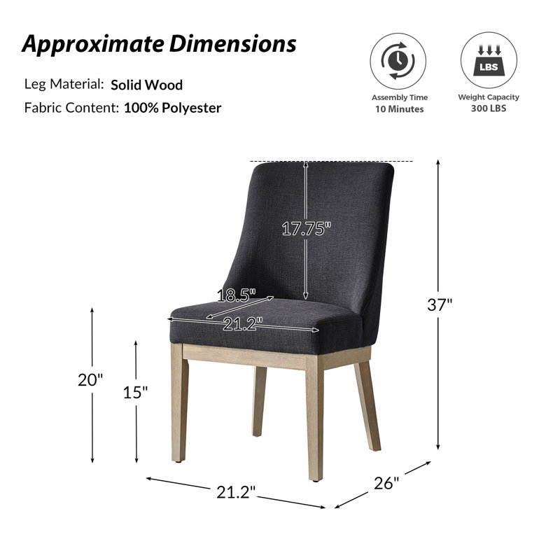 Hedda 21.2"W Farmhouse Solid Wood Dining Chair Set, Charcoal, 4