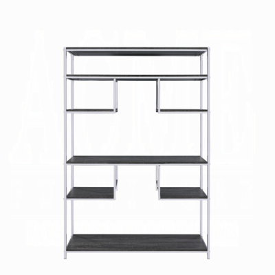 Bibliothèque rustique en chêne gris et chrome à 8 tablettes