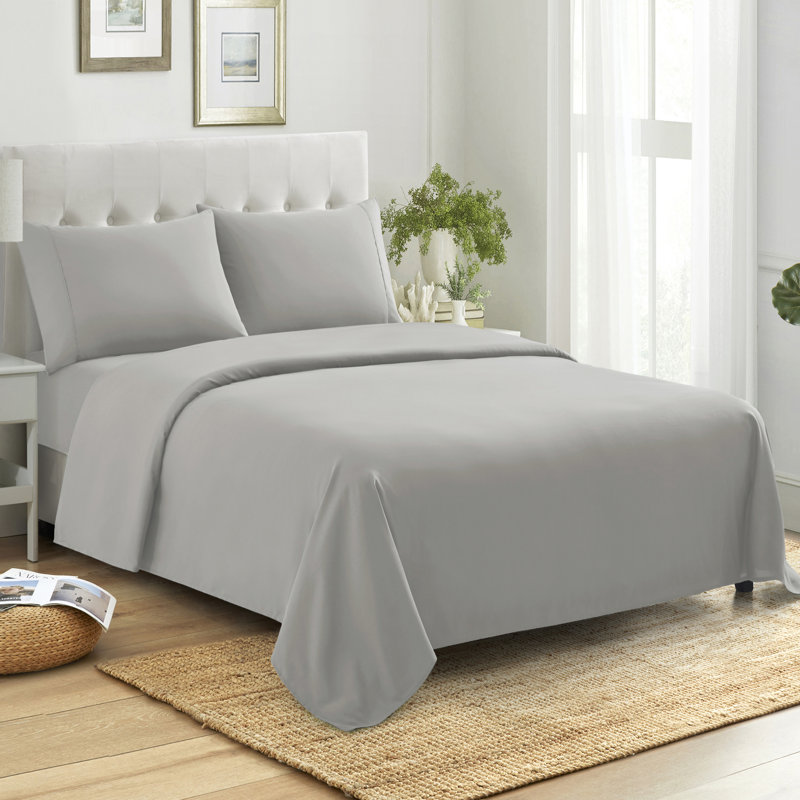 100% Cotton Percale 4-Piece Solid Sheet Set, Ivory, King