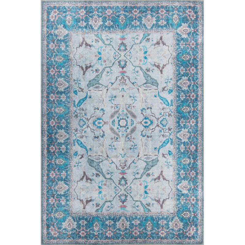 Tapis oriental décoratif bleu, Rectangle 5 pi x 7 pi 7 po