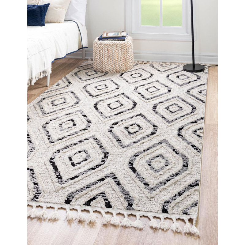 Gosnold noir / blanc avec motif géométrique, Rectangle 5 pi 3 po x 8 pi