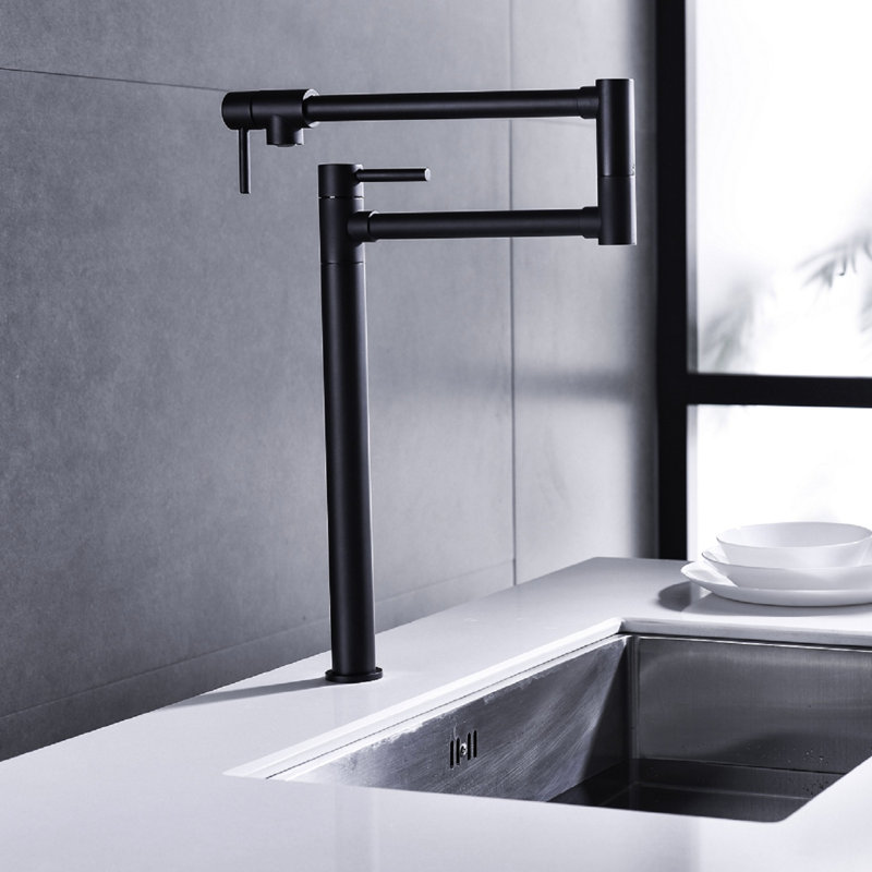 Matte Black Pot Filler Faucet With Extension - Brass, Arm For Easy Filling Process, Double Handles To Regulate Water Flow Quantity, Corrosion Finish Faucet, Style Optimal Regulation, & Treatment