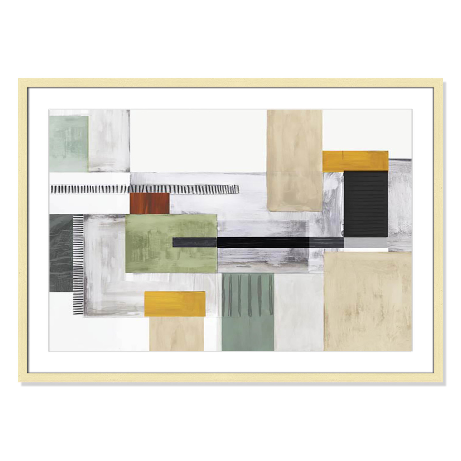 Playful Blocks Print by Tom Reeves, 25.5" H x 35.5" W x 1.25" D, Gold Box Picture Framed, White