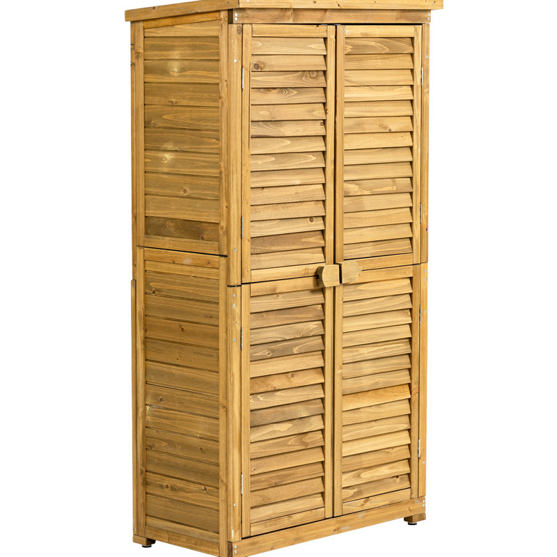 Abri de jardin en bois avec porte verrouillable, toit imperméable - 2 tablettes amovibles, structure stable, pour la pelouse, le garage, le patio, le rangement de la piscine, la cour en bois massif