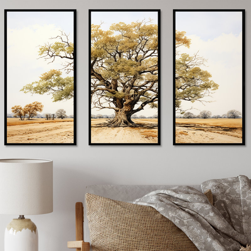 Ensemble de salon Tree Oaks Simplicity I - Tree Oak Wall Art, Cadre flottant noir, H 32 po x l 48 po x P 1 po