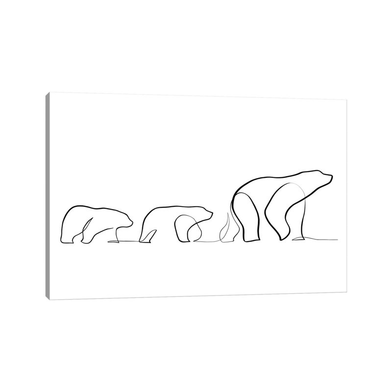 «One Line Polar Bears» par Dane Khy, reproduction d'art sur toile tendue, H 18 po x l 26 po x P 1,5 po