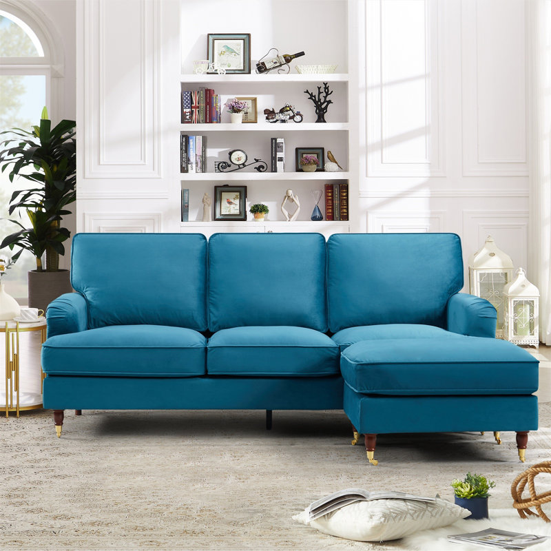 Naytahwaush 3 Seater Velvet Corner Sofa , Teal