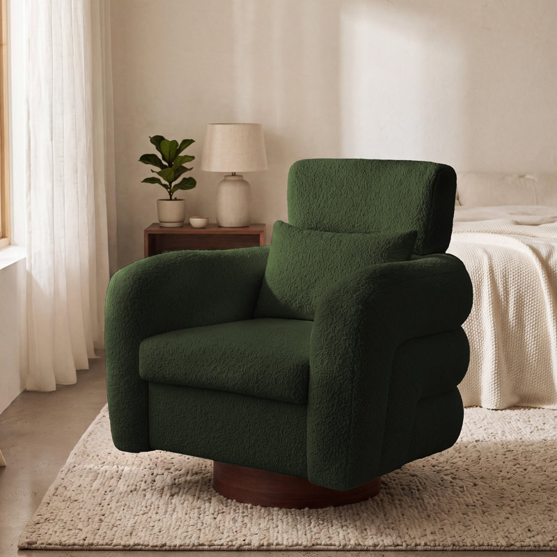Fauteuil pivotant à 360° avec appui-tête réglable sur quatre niveaux et base en bois., Vert