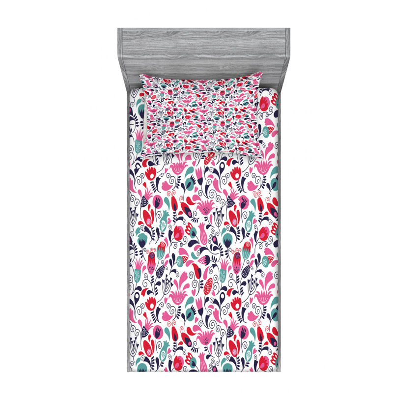Microfiber Floral Sheet Set, Twin XL Sheet Set with Fitted Sheet