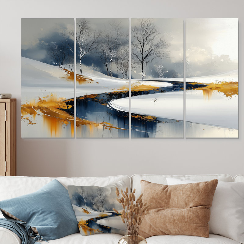 «Gold Frosted Morning I», ensemble d'art mural de Noël, H 28 po x l 48 po