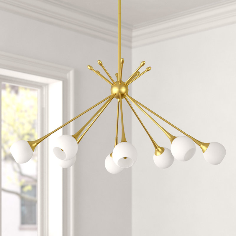 Lustre sphérique Spoutnik à 8 lumières Aubriaunna, Miel doré