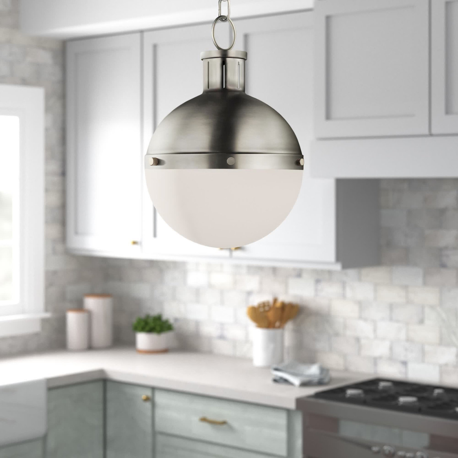 Geoffrey 1 - Light Unique Globe Pendant, No , 18" H x 13.25" W x 13.25" D, Antique Brushed Nickel