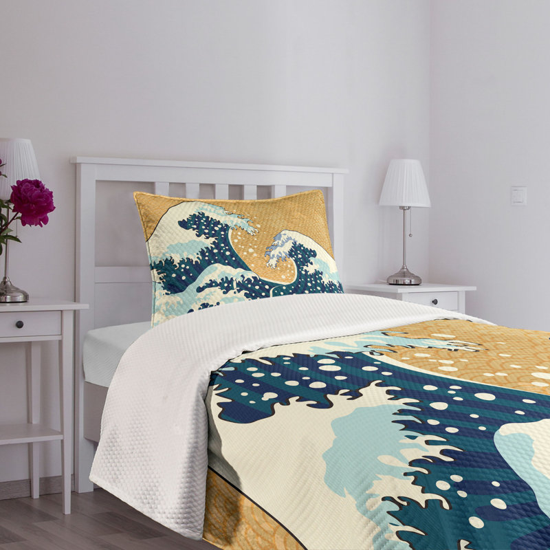 White Quilted Twin Bedspread Set with Pillow Sham