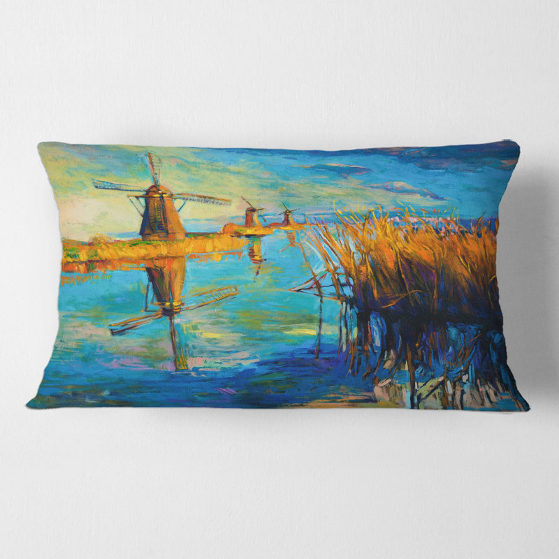 Windmills by the Deep Lake Rectangular Pillow Cover & Insert