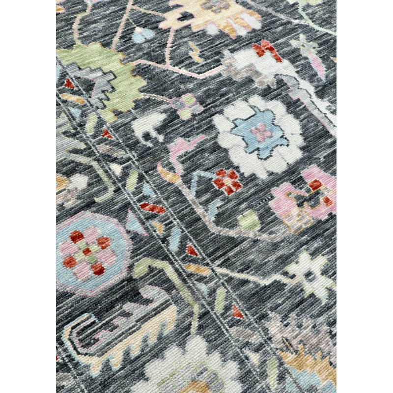 Mahal Wool Floral Area Rug in Gray/Charcoal/Light Green, Rectangle 9'1" x 11'8"