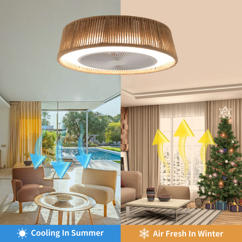 Ventilateur de plafond encastré en chêne tissé 21 po avec éclairage à DEL, télécommande et moteur réversible BohoCircle