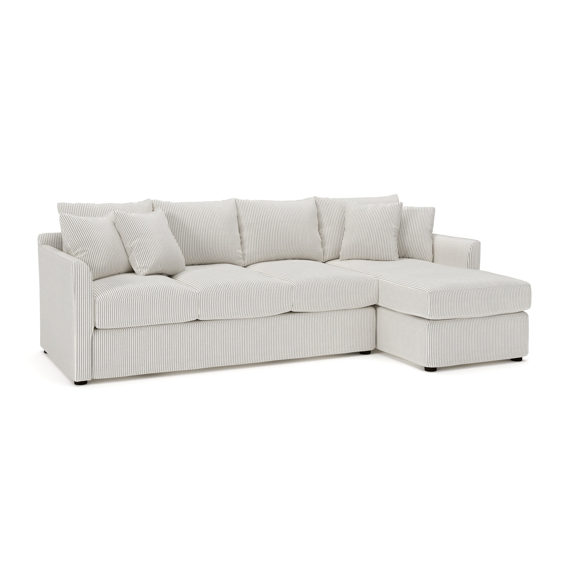 Cecelia Upholstered Chaise L-Sectional, Right Hand Facing, Cruise Gray Striped