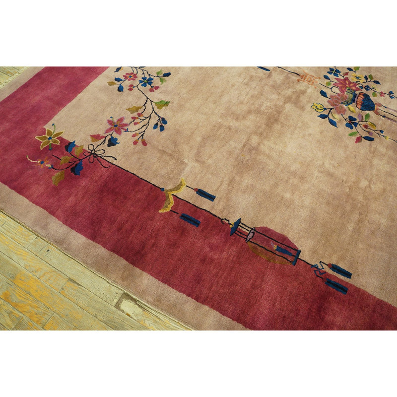 Antique Chinese - Art Deco Room Size Wool Beige, Rose Rug
