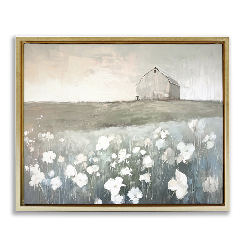 "Peaceful Floral Pasture", art mural encadré par Ramona Murdock, Cadre flottant métallique doré, H 24 po x l 30 po