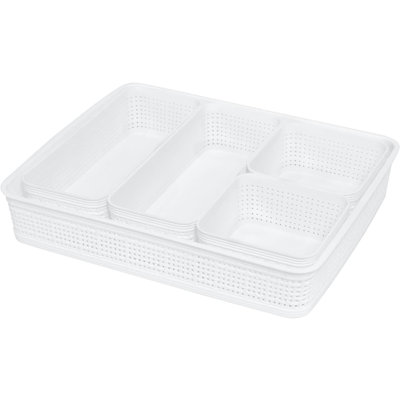 5 Piece Grey Organizing Set: Multiple Size Multipurpose Bins for Office, Desk, Dorm, Bathroom Small Items & Accessories