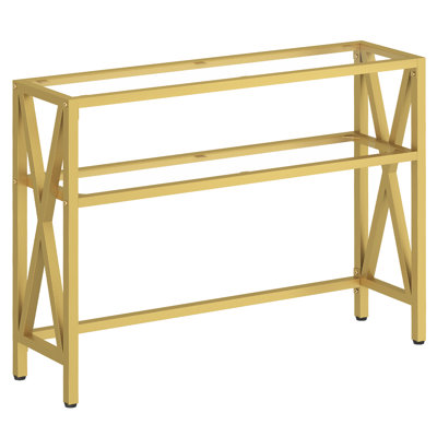 39.4" Glass Console Table with 2 Open Storage Shelves and X-Shaped Frame