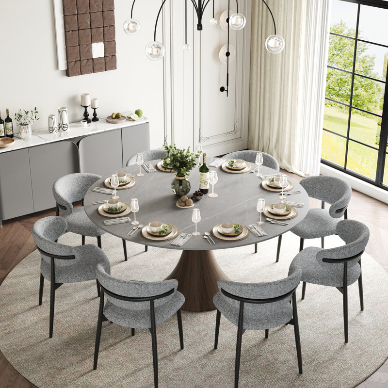 Ensemble de table de salle à manger pour 4 à 8 personnes avec chaises rembourrées grises, 29.52" H x 59" W x 59" D, Gray