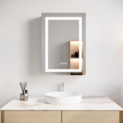 Bathroom Led Mirror Cabinet 26X20 - Fog, Waterproof 3000K~6000K Adjustable Single Door With Touch Recessed Or Surface Mount  Left Inch Medicine Switch 3000K To 6000K Dimmable  Left  Recessed/Surface