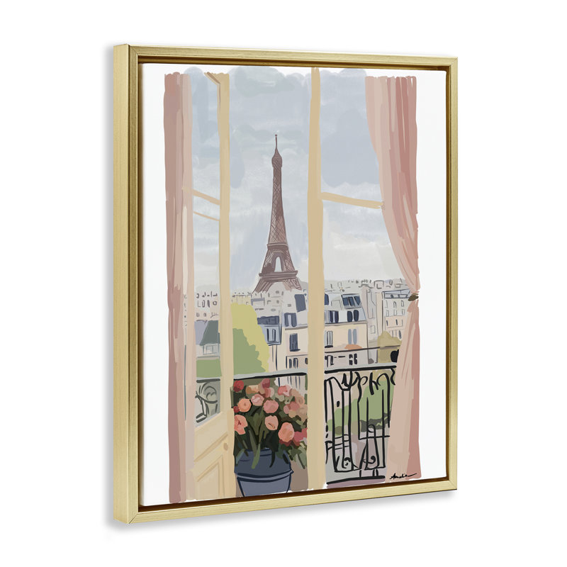 Toile flottante encadrée Parisian Window Overpoint, design par Amelia Noyes, H 31 po x l 25 po, Cadre flottant gris lustré