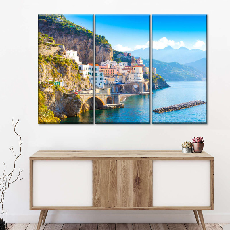 «Amalfi Coast Daylight Wall Art», reproduction d'art sur toile, H 74 po x l 48 po x P 1,25 po