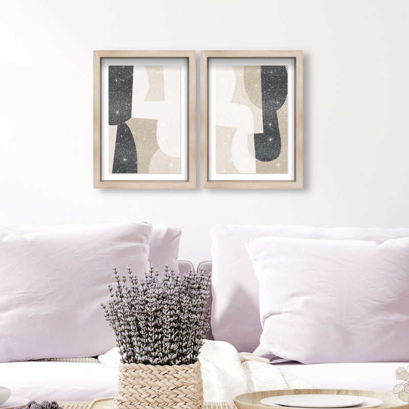El Modernista Set Shadowbox Abstract Print by Oliver Gal, Black Frame, 10 x 15, 11.5"H x 16.5"W, Natural Oak Shadowbox