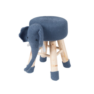 Navy Blue Elephant Shaped Ottoman Stool with Polyester Upholstery