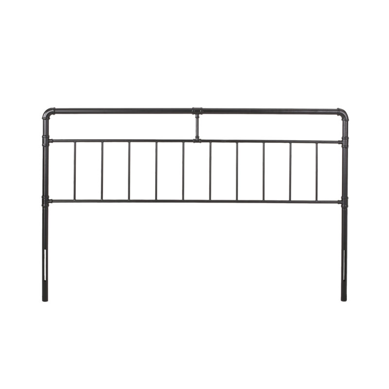 King Size Bed Headboard In Industrial Style, Iron Frame, Piped Accents, 77.89 Depth Flat Black Headboard, , 1.99 Width