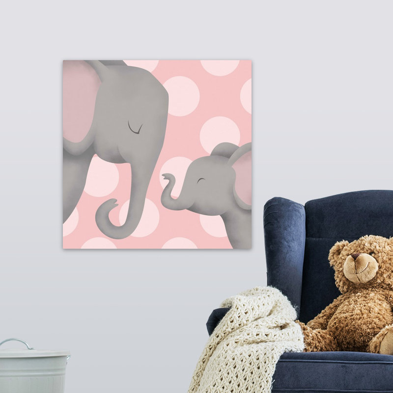 «Elephant Mommy and Baby on Pink», impression, H 20 po x l 20 po x P 1,25 po, Toile