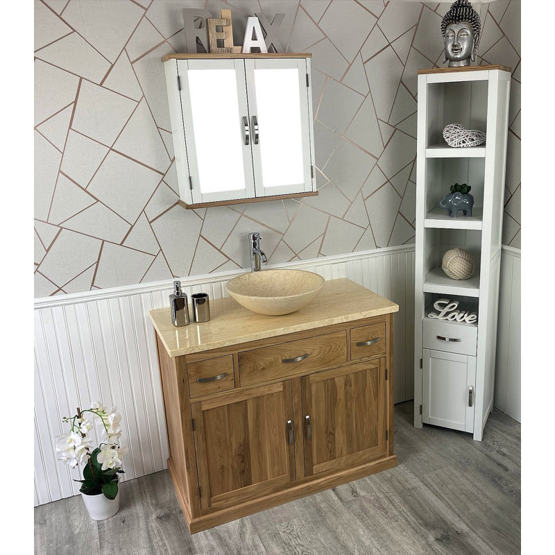 Ambach 1000mm Single Bathroom Vanity with Vessel Marble Basin, Oak