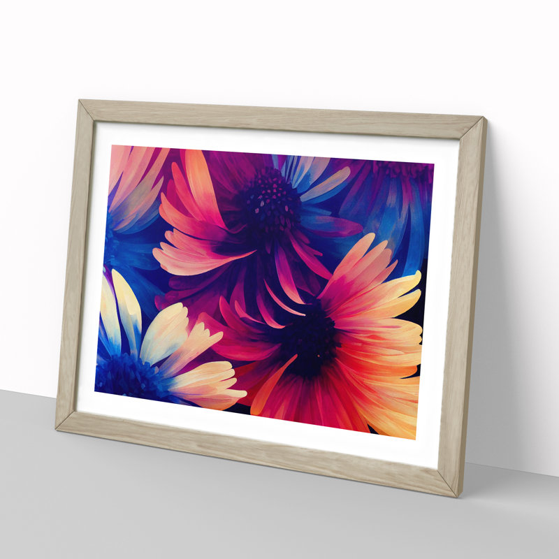 Dazzling Chrysanthemum Flowers Abstract - Single Picture Frame Print, Oak Framed, 34cm H x 46cm W x 2cm D