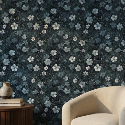 Floral Wallpaper Dark Removable Eclectic Wall Mural