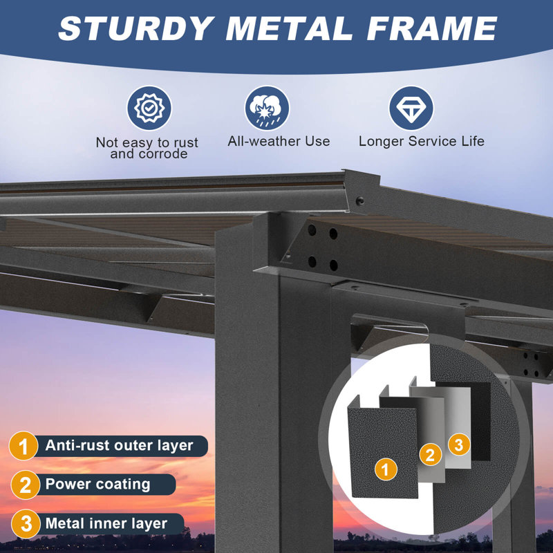 16 ft. x 12 ft. Black Aluminum Hard-Top Solar Gazebo