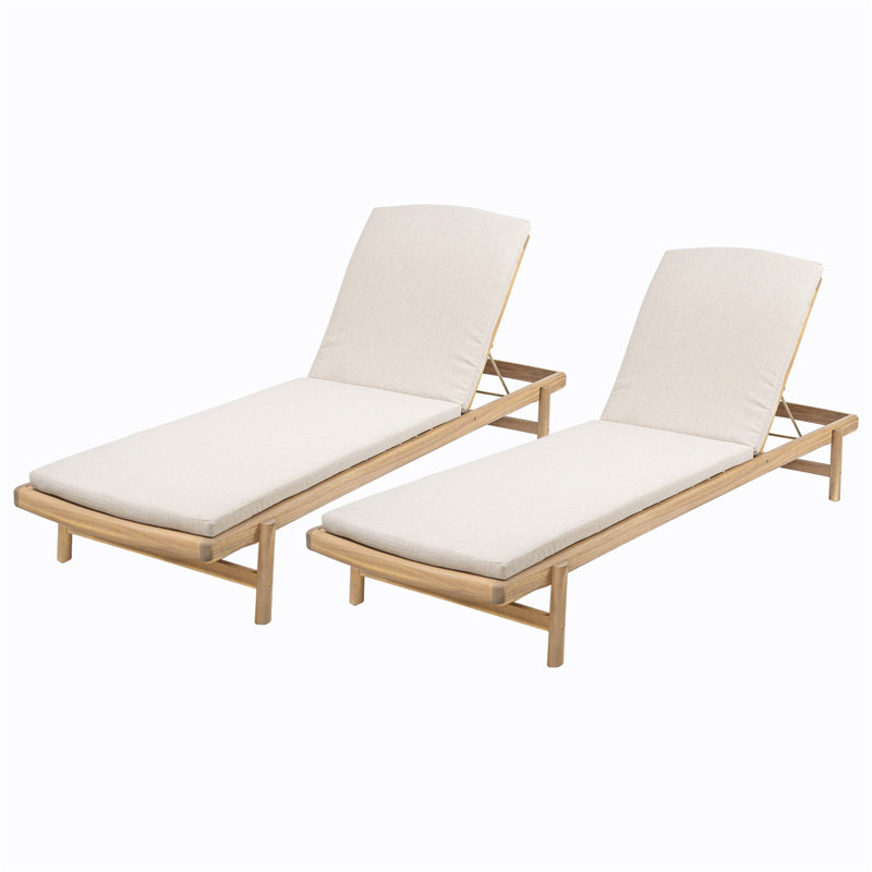 Mallorca Acacia Wood Chaise Lounge With Cushion, Set Of 2