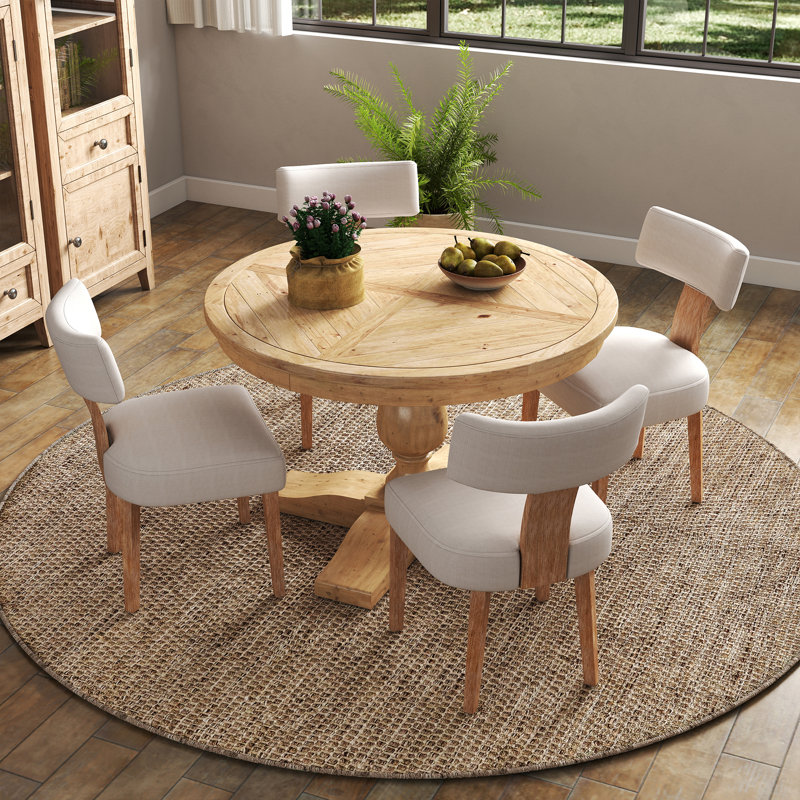 5-Piece Dining Set Mid-Century Modern Wooden Table & Upholstered Chair Set For Home, Kitchen, Dining Room, Natural