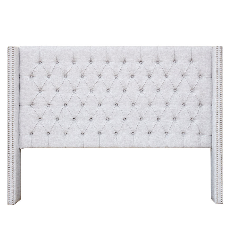 Tête de lit tapissier en gris, bouton, pieds réglables, structure en métal, gris, l 68,46 po x H 60,75 po, Grey