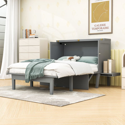 Wood Murphy Bed with USB Port and Dual Desks