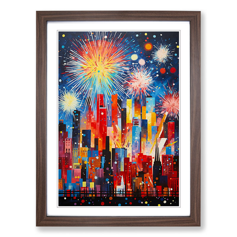 Fireworks Constructivism - Single Picture Frame Print on Wood, Walnut, 64cm H x 46cm W x 2cm D