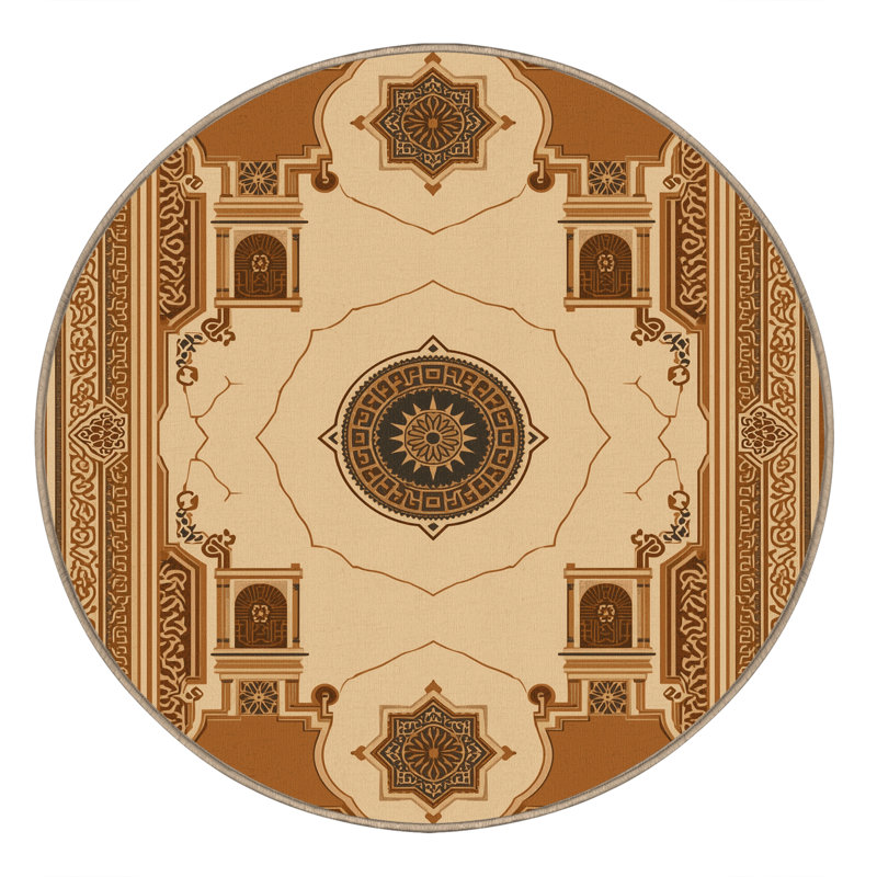 Machine Washable Pauleta Traditional Oriental Rug in Brown – Beige Binding, 3' Round