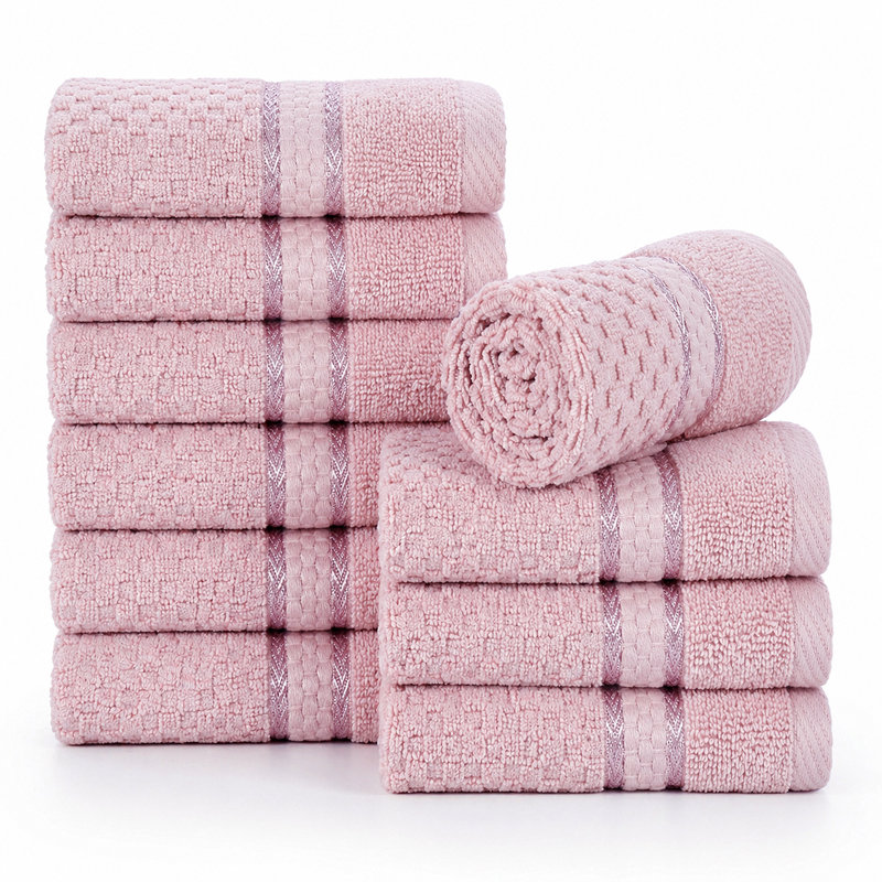 Collection de serviettes texturées 100% coton Mulaayam, Rose tendre, Essuie-mains - paquet de 10