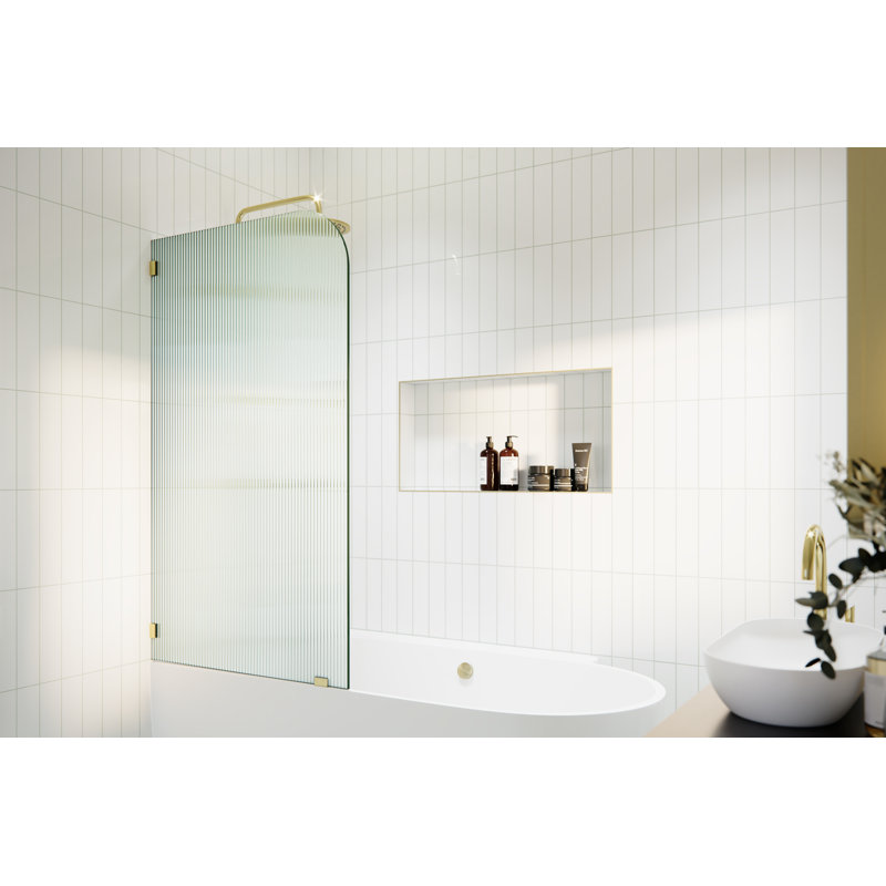 Aurora 30 in. x 58.25 in. Frameless Fluted Radius Single Fixed Bath Panel, Polished Brass, Left 