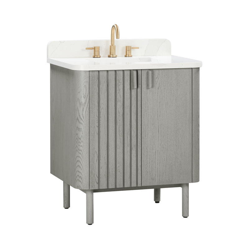 Blakely 30" Free Standing Single Bathroom Vanity with Quartz Top, Gray, Gold