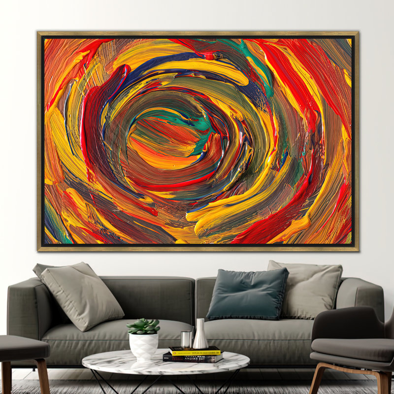 Vibrant Abstract Modern Art Oil Painting Print for Luxurious Wall Decor, Framed Print without Mat, Gold, 60 cm H x 90 cm W